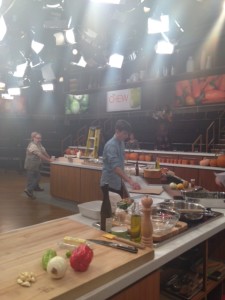 The set before taping, and some of the ingredients to make my sofrito!