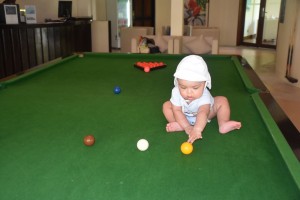 Hunter playing pool in the Celebrity 