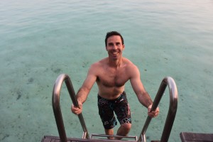 My handsome hubby taking the ladder from our balcony into the ocean.